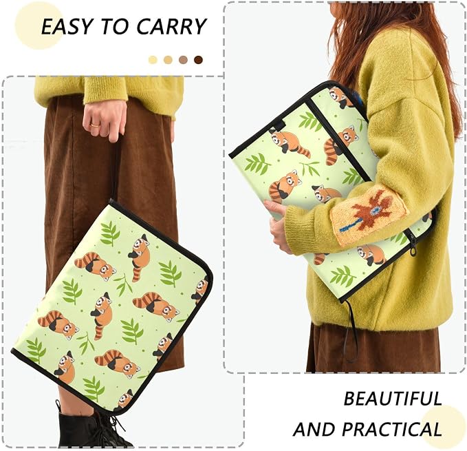 13 Pockets Expanding File Folder Cute Red Panda and Bamboo with Sticky Labels Accordion File Folder Document Organizer Letter Size A4 Papers Expandable File Keeper
