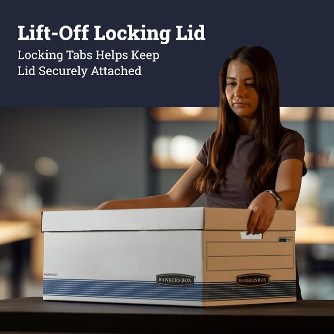 Bankers Box 12-Pack Medium Duty File Storage Boxes with Lids, FastFold Assembly, 24 Inch Letter, STOR/FILE, (00701)