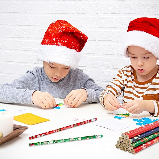 72 PCS Christmas Pencils with Eraser,Xmas Themed Pencil,Wooden Pencils with Santa Claus,Elk,Christmas Tree and Snowflake,Snowman for Stocking Stuffers,Xmas Gift Supplies,School Supplies(12 Styles)