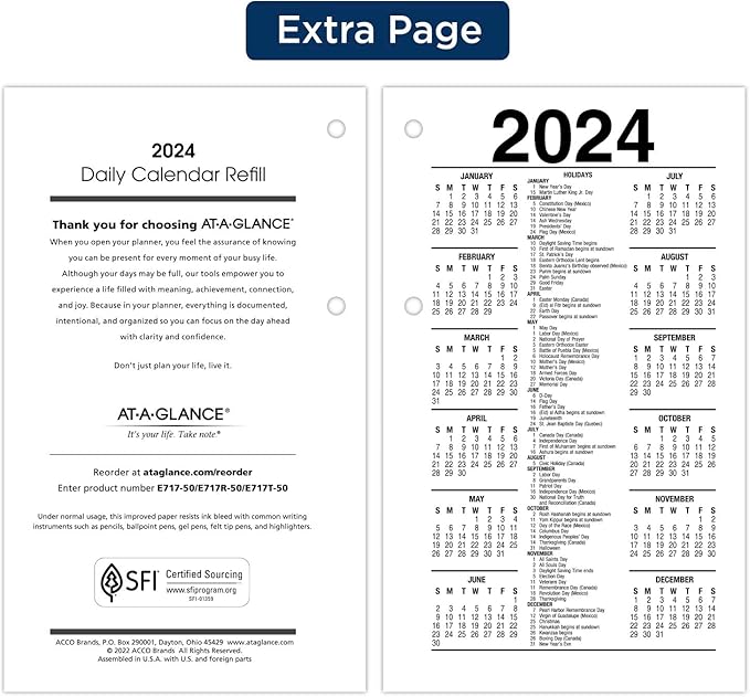 AT-A-GLANCE 2024 Daily Desk Calendar Refill, 3-1/2" x 6", Standard, Loose-Leaf, Recycled (E717R5024)
