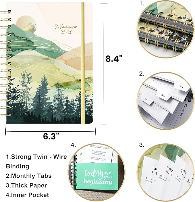 2025-2026 Planner - 6.4" x 8.5", Academic Planner Weekly and Monthly 2025-2026 from JUL. 2025 - JUN. 2026, Academic Calendar with Monthly Tabs, Sturdy Cover, Premium Paper, Strong Twin-wire