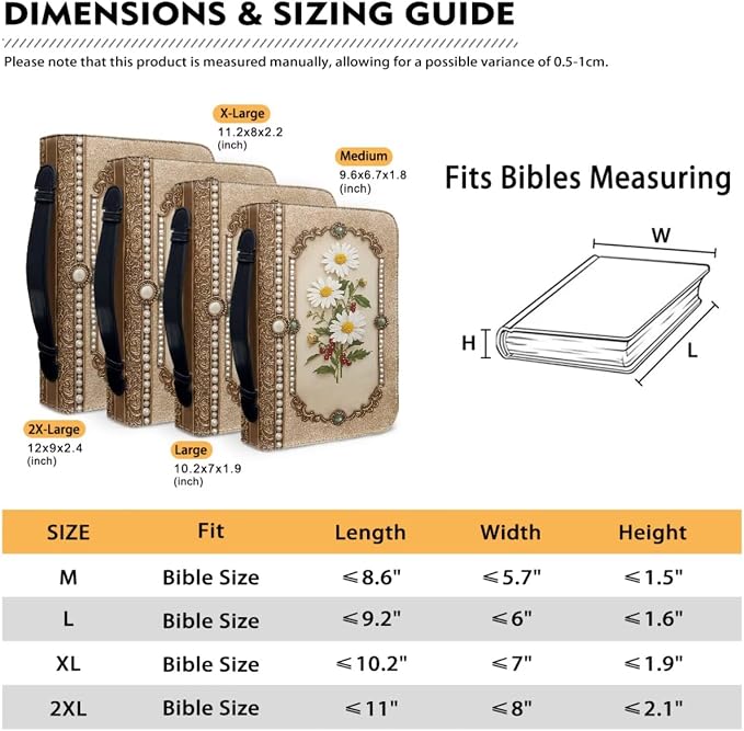 Vintage Elegant Style Flower Bible Case with Bookmark Waterproof Bible Cover Case for Women Lightweight Bible Bag with Handle Pockets Church Book Bag Brown