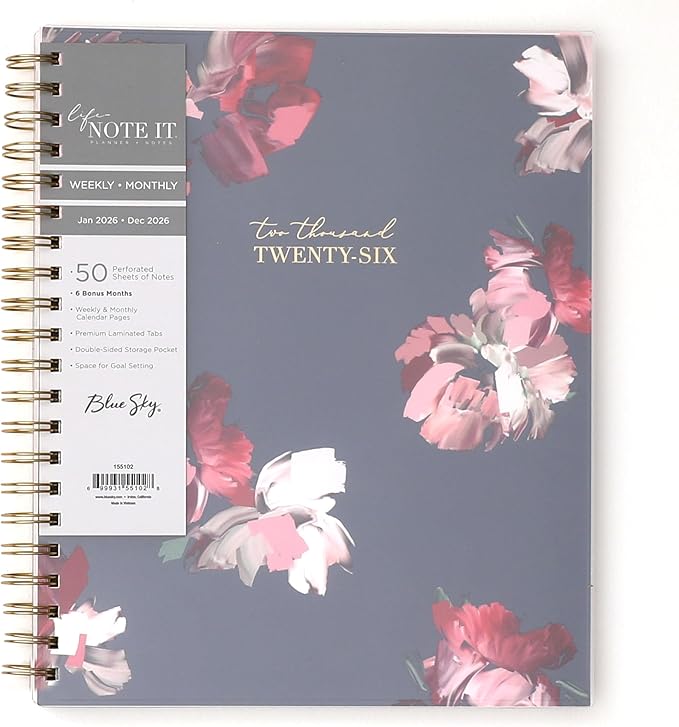 Blue Sky Life Note It 2026 Weekly and Monthly Planner Notes, January 2026 - December 2026, 8.5" x 11", Flexible Cover, Durable Twin Wire Binding, Storage Pocket, 50 Perforated Notes Sheets, Leah