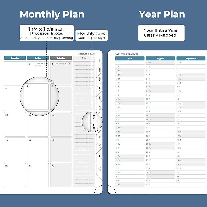 Weekly Monthly 2026-2027 Planner (July 26-Dec 27),8.5"x6.5",18 Months Agenda Plan with Month Tabs & Pocket,Expenses/Note Pages, Academic Calendar with Vegan Leather Cover,Blue