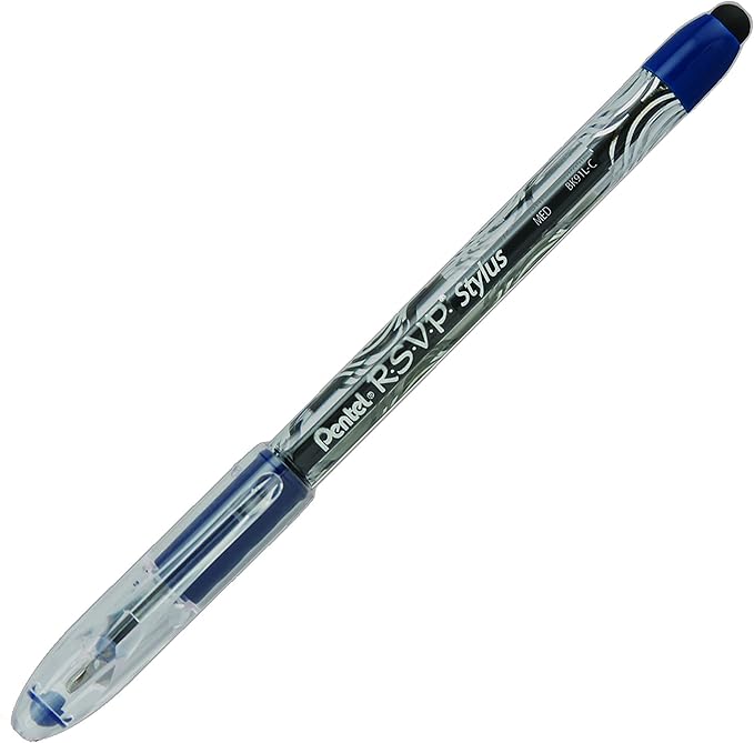 Pentel RSVP STYLUS Ballpoint Pen, Medium Line, Blue Ink, Box of 12 (BK91L-C)