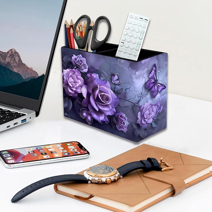 Pen Holder, Pencil Case, Makeup Brush Storage Box, Tableware Storage Box, Suitable for Office Or Home Item Organizing Stand - Purple Rose