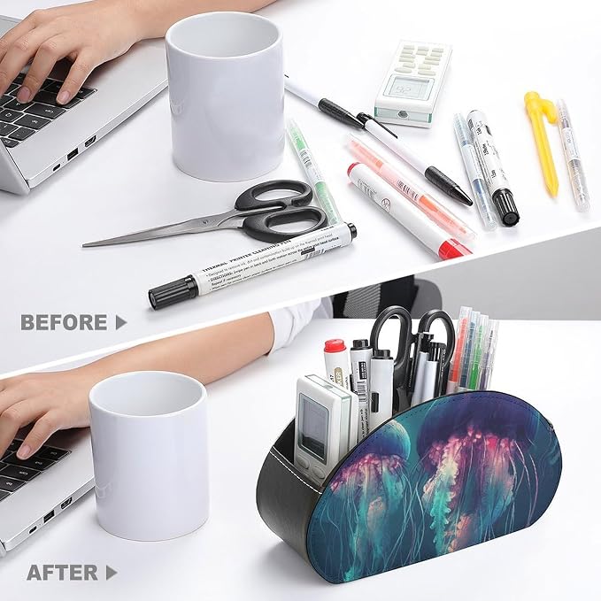 Color Jellyfish Remote Control Holder TV Remote Caddy with 5 Compartments PU Leather Storage Box Stylish Desk Organizer for TV/DVD/Accessories Desk Office Supplies Home