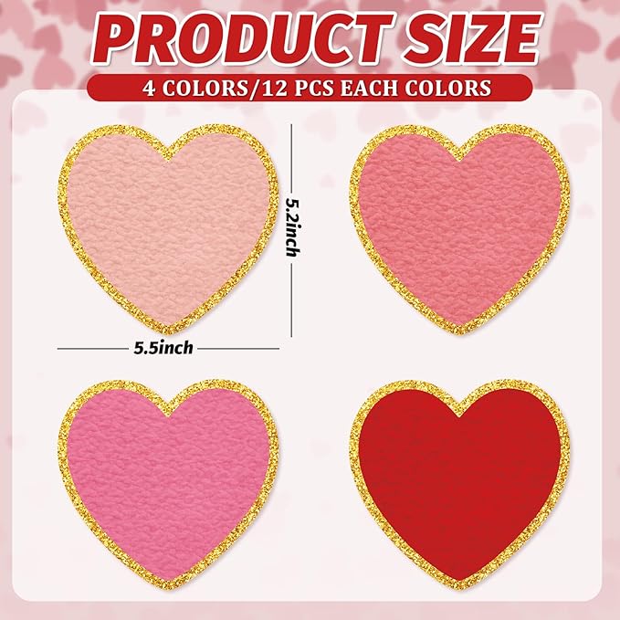 Whaline 48Pcs Large Valentine's Day Cutouts Paper Cutting 5.5inches Red Pink Heart Shaped Cut-Outs with Gold Edge for Wedding Anniversary Valentine Party Supplies DIY Crafts
