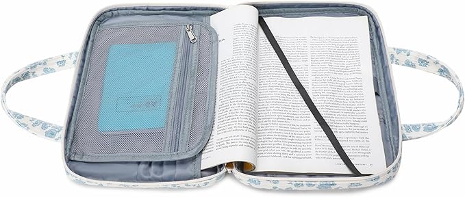 Octsky Bible Cover Case for Women Corduroy Bible Study Supplies Accessories Christian Gifts for Women, Floral Blue