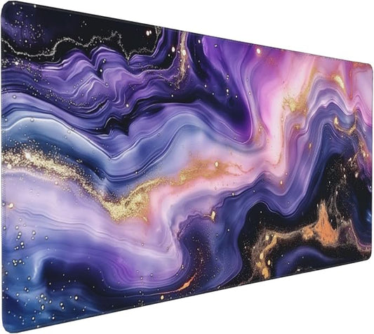 35.4" x 15.7" Purple Gold Marble Galaxy Extended Mouse Pad, Desk Mat with Non-Slip Base, Water Resistant for Gaming & Office