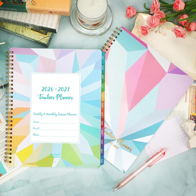 Teacher Planner 2026-2027 - Teacher Lesson Planner 2026-2027, 9" x 11", Jul.2026 - Jun.2027, Weekly & Monthly Lesson Plan Book for Teachers with Back pocket, Colorful Tabs - Blue-purple