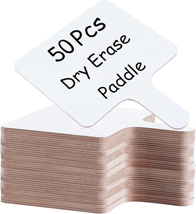 50 Pcs Dry Erase Answer Paddle 7 x 9 Inch Handheld Wooden White Board Double Sided Dry Erase Small Whiteboards for Students Classroom Games Party Auction Paddles for Bidding Meeting Voting (50)
