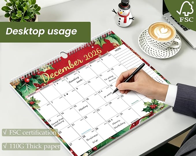 AECCN Calendar 2026-2027 3 Pack, 18 Months Calendars, 14.4" x 11.4" Durable Thick Paper, Anti Ink Bleed, Wall Calendar 2026-2027 with Stickers for Home, school, Office Planning-Flower