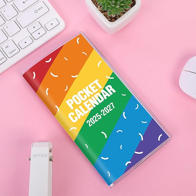 KONVINIT Pocket Calendar 2025-2027, Rainbow Monthly Planner 2025-2027 - 3.7" x 6.7" - Runs from July 2025 Until December 2027, Pocket Calendar 2026 with PVC Cover for School, Home & Office Supplies