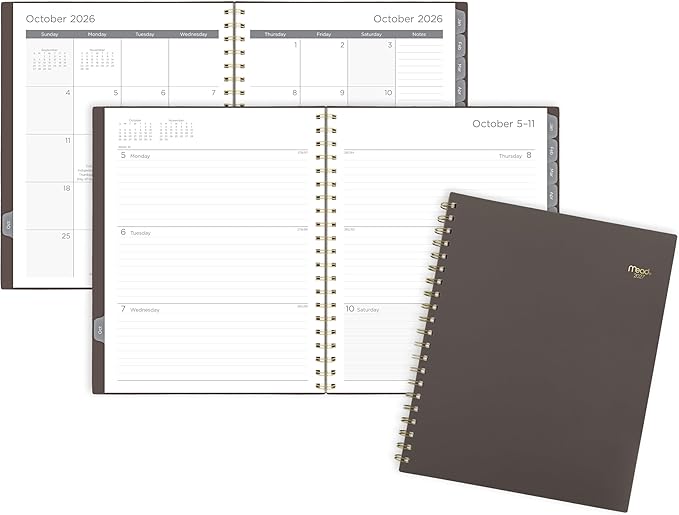Mead 2027 Planner, Weekly & Monthly, 15-Month Oct-Dec, 8.5" x 11", Ground Coffee (CRW6200427)