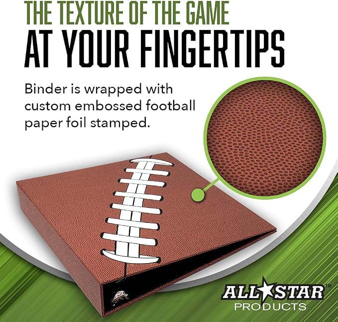 Football Card Binder with 50 Transparent Sleeves | Pigskinz Texture by All Star Products | Real Football Look & Feel | Patented 3-Ring Album for Trading Card Protection