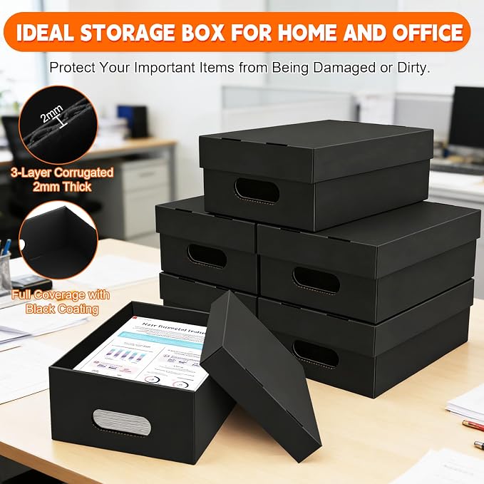 6 Pack A4 Paper Storage Box for 8.5" x 11" Letter, 11.7“ x 8.8“ x 4" Scrapbook Storage Box, Craft/Arts Storage Containers, Cardboard Photo Organizer with Lid File Box for Document, Magazine, US Letter