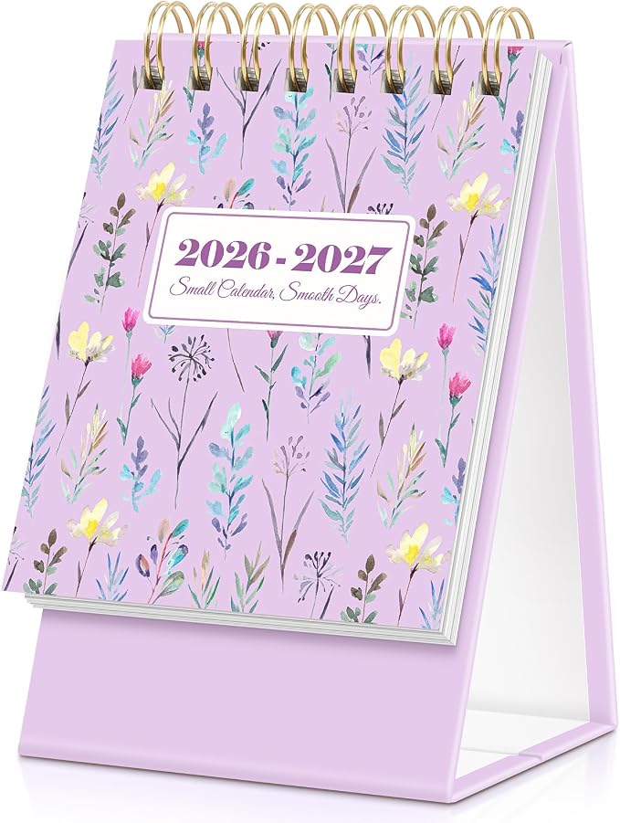 KONVINIT Small Desk Calendar 2026-2027, Purple 2026 Desk Calendar - Runs From July 2026 Until December 2027, 18 Months Mini Desktop Calendar 2026 for School, Home & Office Supplies