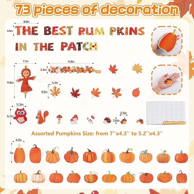 Fall Pumpkin Patch Bulletin Board Decoration - Back to School Decor with Autumn Maple Leaves Pumpkins for Classroom Chalkboard School Bulletin Board Teacher Supplies