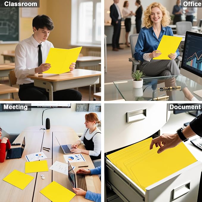 Folders with Pockets, LAYZZ 60 Pack Paper Pocket Folders, 2 Pocket File folders Fits Letter Size Paper, for School Office and Home (Yellow)