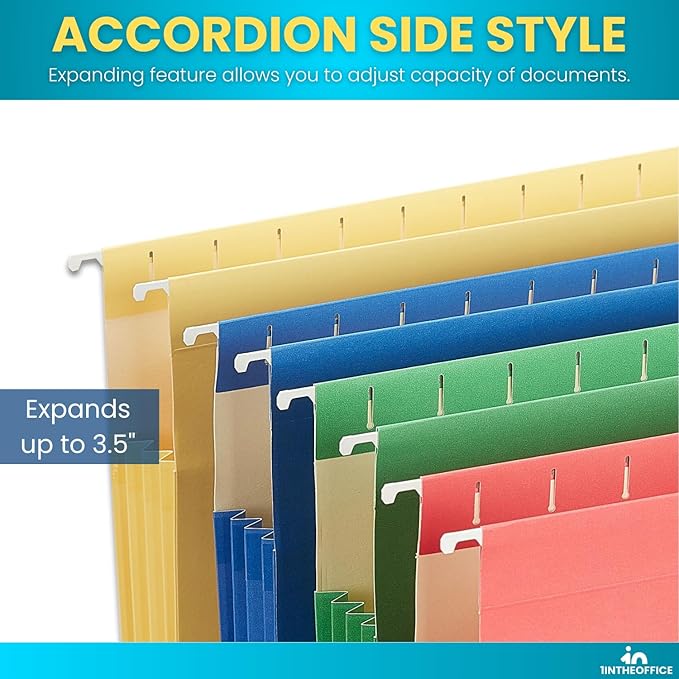 1InTheOffice Expanding Hanging File Folders 3.5" Expansion, Letter Size, Assorted, 4 Pack