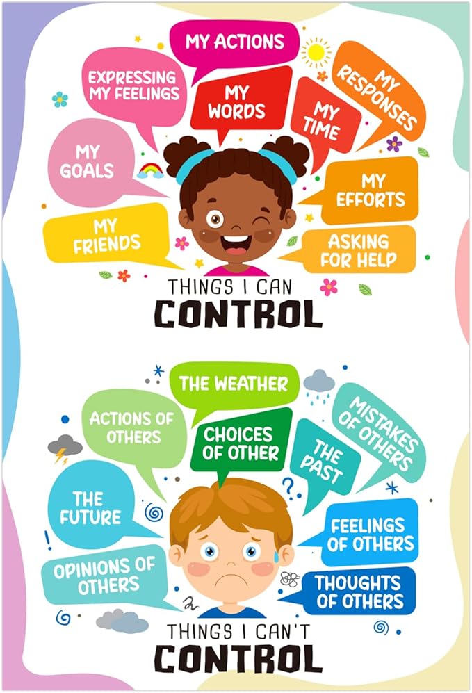 D24TIME Things I Can Control-Things I Cannot Control Mental Health Posters for Boho Classroom Decor Home Mental Health Educational Posters for Boys Girls Teachers Elementary Back to School Supplies