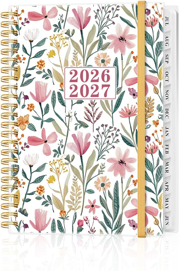 Planner 2026-2027 - Academic Planner from July 2026 to June 2027, Weekly & Monthly Planners Spiral Bound with 12-Month Tabs, Inner Pocket, 6.25" x 8.5", Leaf Flower