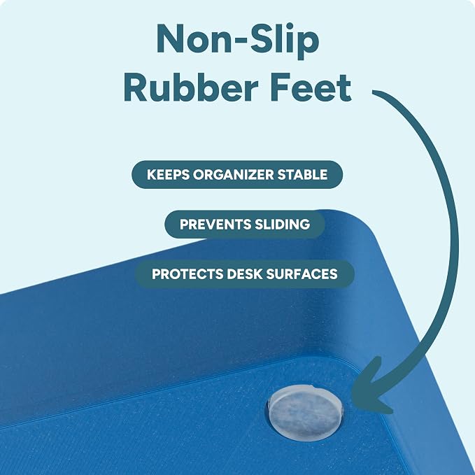 Modern Desk Pen & Pencil Holder Organizer | Unique Squiggle Design, Matte Finish, Non-Slip Rubber Feet | Stylish Office Desk Accessory & Storage for Home, Work, Classroom (Matte Blue)