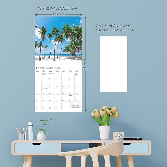 Graphique 2024 Island Paradise Wall Calendar | 12” x 12” | Thick Paper | Home & Office Organizer | Large Monthly Grid | 3 Languages & Marked Holidays | 4 Month Preview Page for 2025