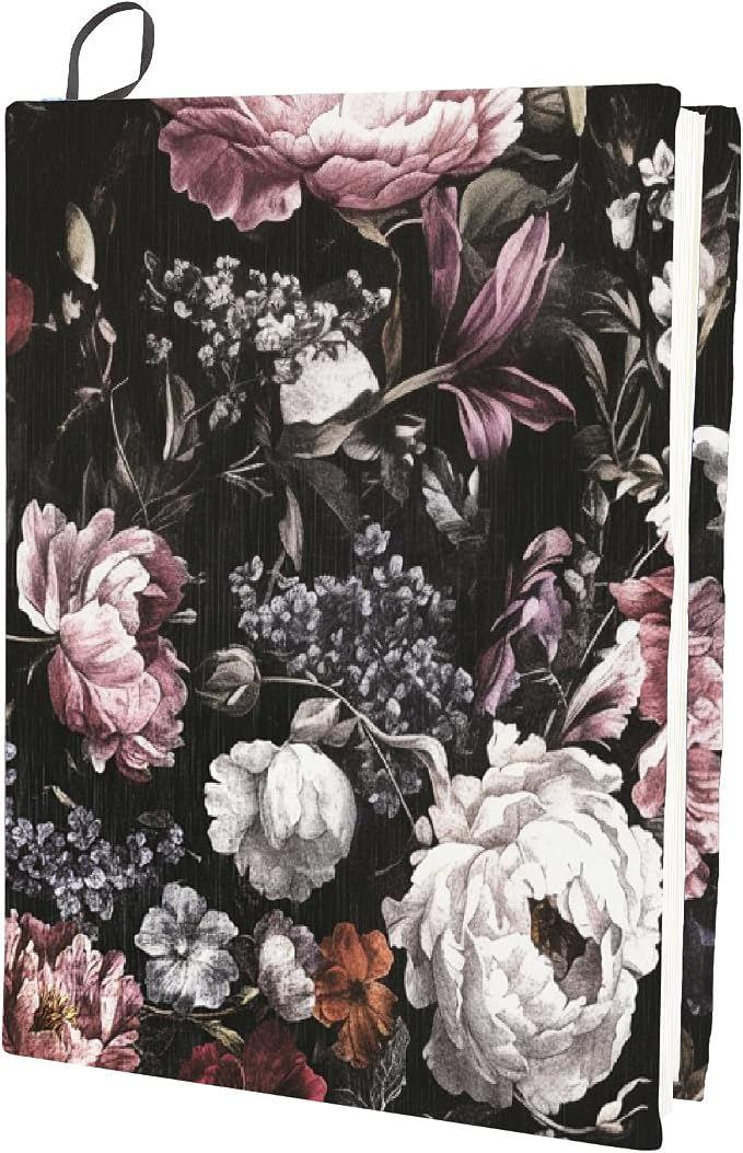 CRASPIRE Flower Book Cover Vintage Dark Floral Pattern Retro Elastic Book Sleeve Adjustable Reusable Washable Cloth Notebook Protector for Paperback Hardcover Bible Readers Gifts