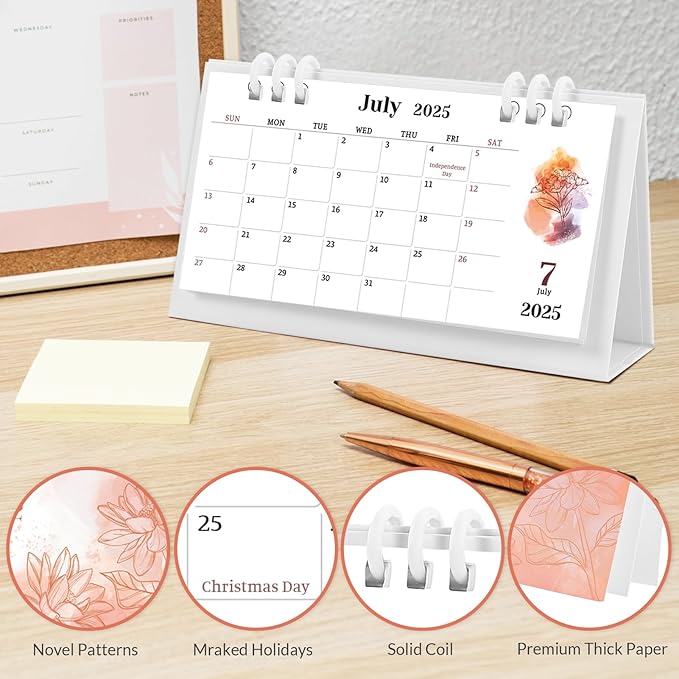 KONVINIT Small Desk Calendar 2025-2026, Aesthetic 2025 Desk Calendar - 6.3" x 3.1" - Runs From January 2025 Until December 2026, 24 Months Mini Desktop Calendar for School, Home and Office Supplies