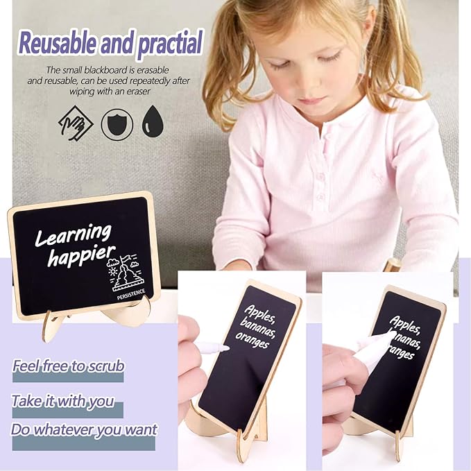 Swpeet 30Pcs Mini Chalkboards Signs with Liquid Chalk Markers and Easel Stand, Rectangle Message Board Signs for Weddings Place Cards, Birthday Parties, Table Numbers and Event Decorations