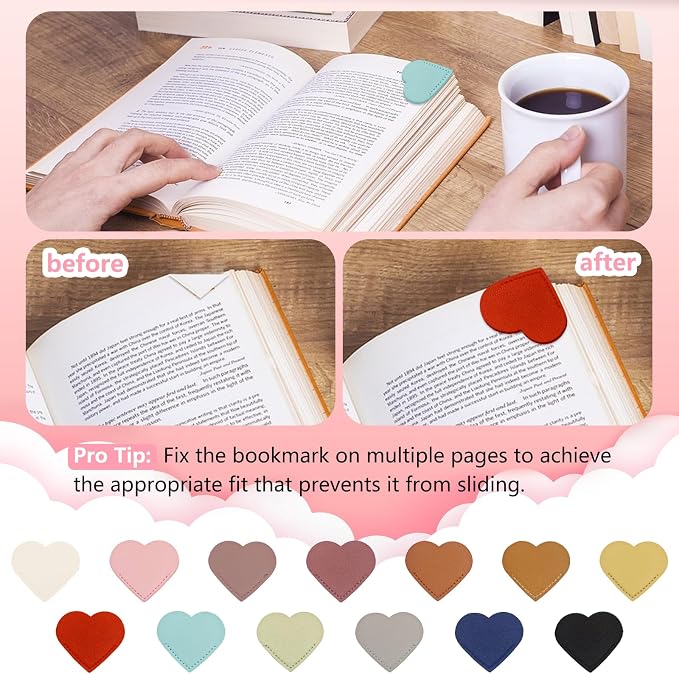 26Pcs Leather Heart Bookmarks,Cute Corner Clips for Women Readers,Creative Gifts for Book Lovers/Teachers/Students-Office & Home Supplies