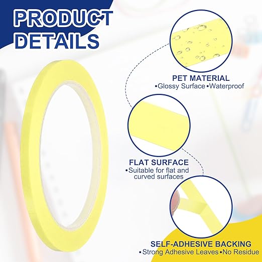 MECCANIXITY Whiteboard Tape 3/16" / 5mm Self Adhesive Graphic Chart Line Tape 72 Yard Grid Marking Stickers for Pinstripe Dry Erase Board Scrapbooking DIY Art Crafts, Light Yellow, Pack of 3
