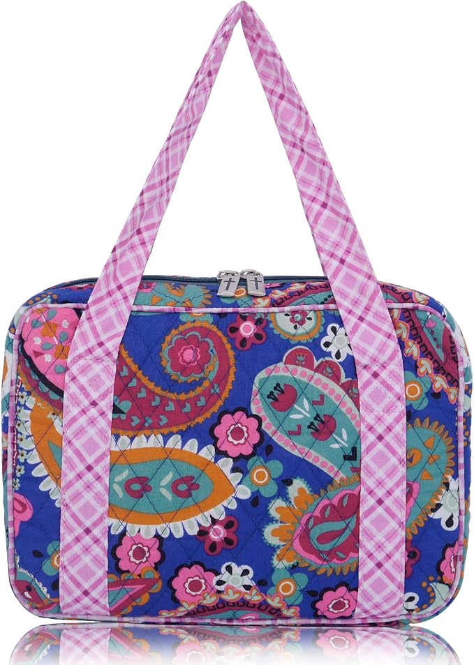 DIWI Quilted Cotton Bible Cover Bible Tote Book Case Large Sizes 10 X 7 X 2.75 Inches (L, C2 Pink Blue)