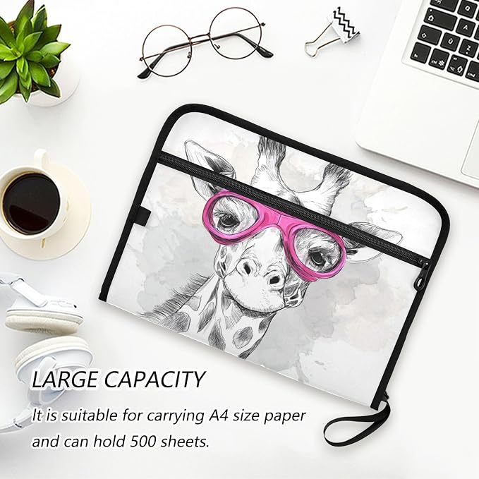 Giraffe with Goggles Accordion File Organizer Expanding Document Folder with 13 Pockets Portable File Folder for A4 Letter Size