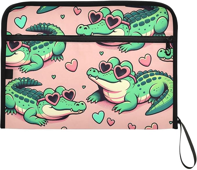 Expanding File Folder Alligator Crocodiles Pink Accordion File Organizer 13 Pockets Document Organizer with Zipper Labels A4 Letter Office Storage