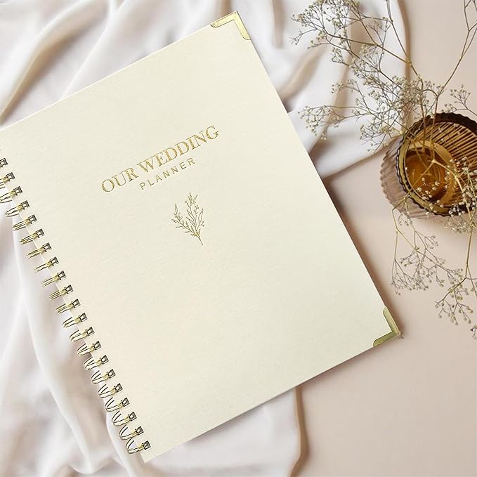 Wedding Planner Book and Organizer for Bride - Elegant Linen Cover Wedding Planning Binder with Checklists,Pockets & Calendars,Perfect Engagement Gifts for Couples(Cream)