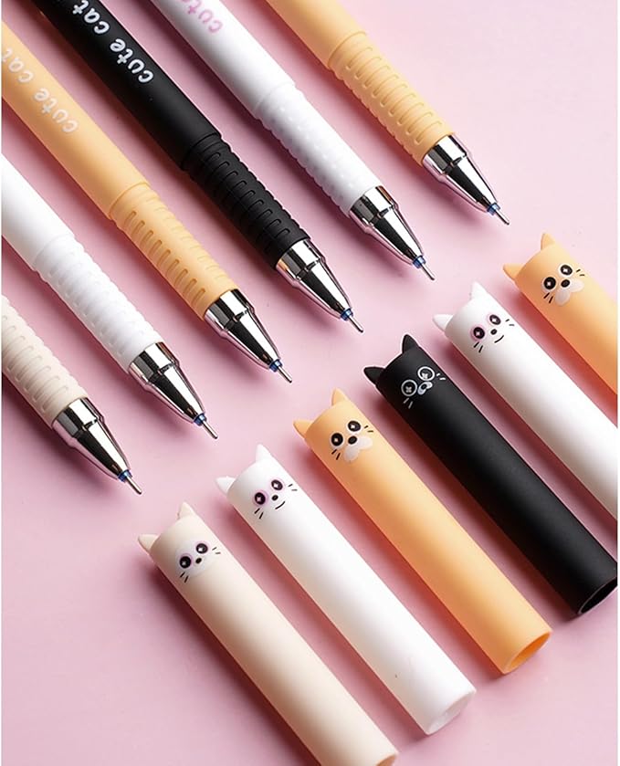MOZXIRZ 4 Pcs Cute Erasable Pens Cartoon Cat Gel Pen 0.5mm Black Ink Smooth Writing Pen Kawaii Kitty Erasable Pens for Women School Supplies Office Supplies (Cat-Black Ink)