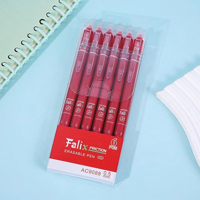 MOZXIRZ 6 Pcs Erasable Gel Ink Pens Retractable Pens 0.5mm Fine Point Red Ink Smooth Writing Erasable Pen for Women Men Girls Boys Office School Supplies (6Pcs Red Ink)