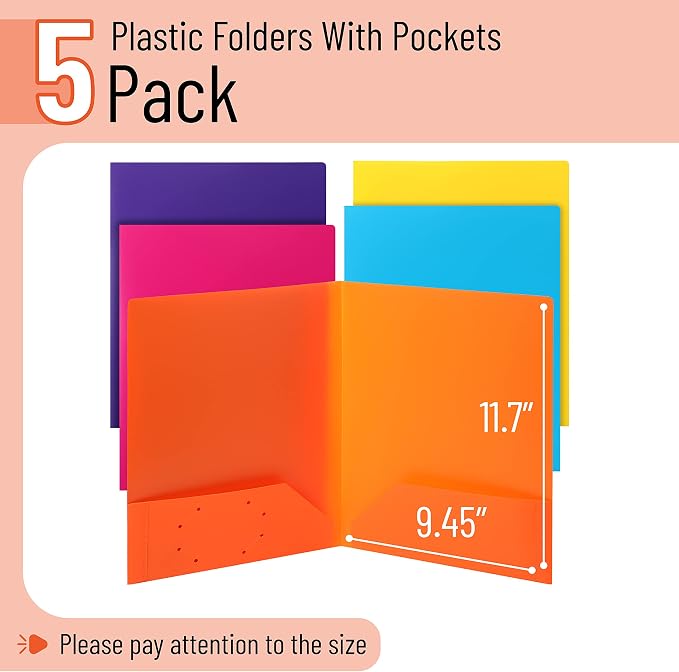Mr. Pen- Plastic Folders with Pockets, 5 pcs, Aesthetic File Folder with Business Card Slot, 2-Pocket Folder, Back to School, Office, Filing Supplies
