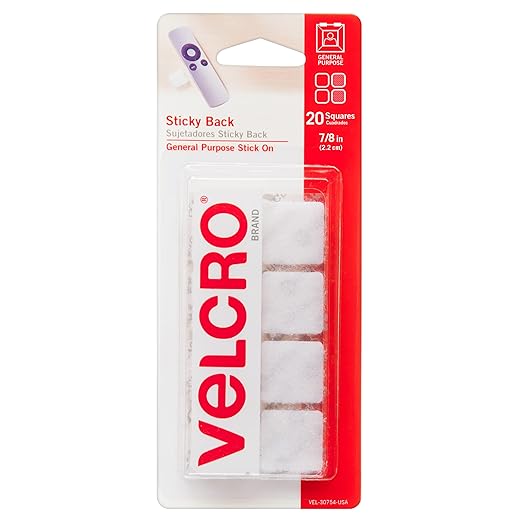 Velcro 7/8" White Mounting Squares Pack of 20 + Velcro 0.88" White Sticky-Back Fasteners Pack of 12