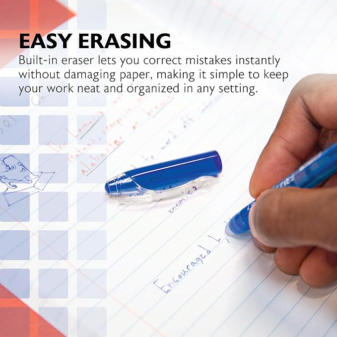 BAZIC PRODUCTS Frizz Erasable Gel Pens, 0.7mm Medium Point, Blue Ink, Comfort Grip for Smooth Writing Drawing Planner, 144-Pack