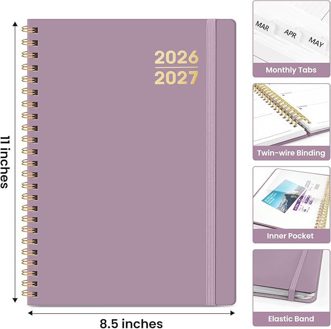 Planner 2026-2027 for Women & Men, Academic Monthly and Weekly Calendar Planner, Jul 2026 - Jun 2027, A4 (8.5" x 11"), Teacher Student Planning Book with Tabs, Ideal for Office School Supplies - Boho Purple