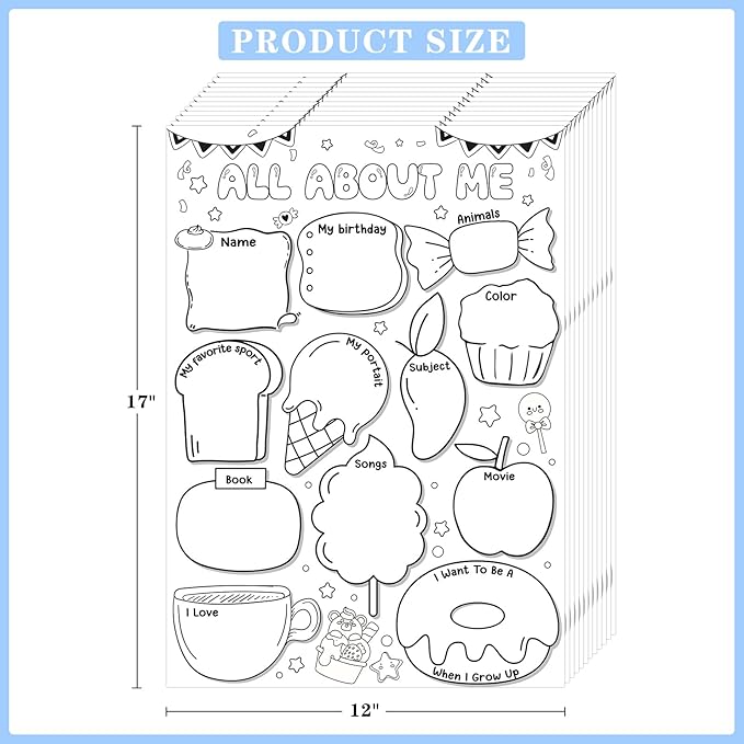 WaaHome All about Me Poster Elementary 12pcs 12"x17" Large DIY All About Me Poster Kindergarten Preschool for Star Students Kids Classroom Teacher Must Haves Back to School Supplies