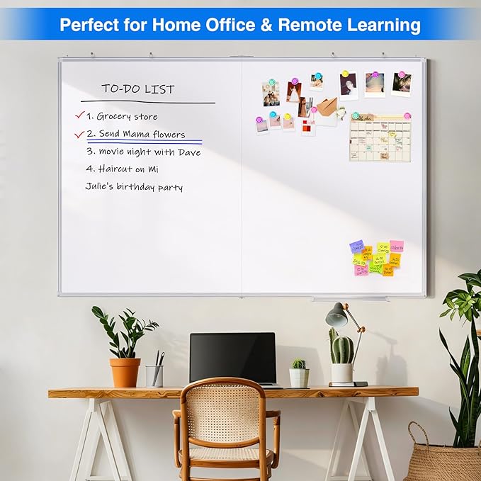 Magnetic White Board Dry Erase Board for Wall，48" x 46" (4ft x 3ft) Wall-Mounted Aluminum Frame Marker Board, Foldable Portable Whiteboard with a Long Pen Tray for School, Classroom, Office & Home