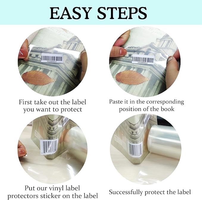 1000 Pcs Clear Waterproof Label Protector Shields-1 1/2"Hx3 1/2"W Gloss Finish Vinyl Transparent Address Library Book Repair Tape Label Rectangular Numbers Barcode Shields in Office Class Supermarket