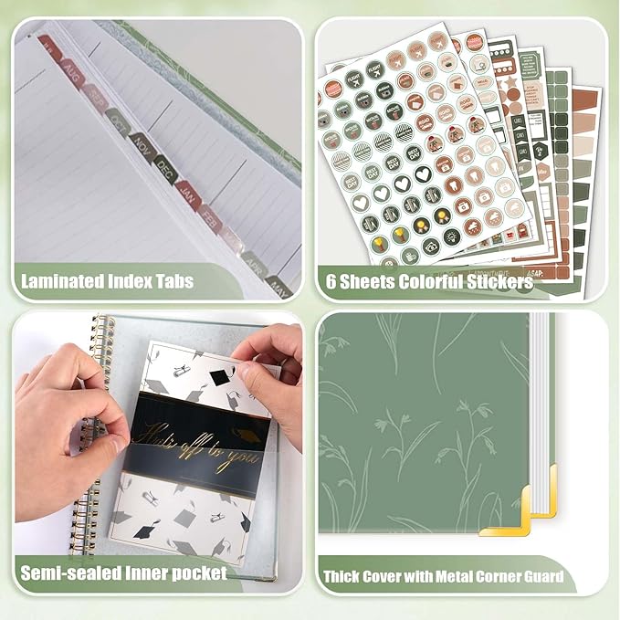 GuassLee 2026-2027 Academic Planner, Weekly and Monthly Planner from July 2026-June 2027, 8.4"x 6.1" Aesthetic Greenery Agenda Book with Back Pocket, Stickers, Coated Tabs, A5 Size