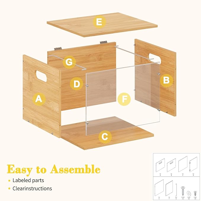 Sbanmao Acrylic File Organizer with Lid, Bamboo File Box with Handle, Hanging File Folder Organizer, Portable Filing Organizer File Crate Storage Box for Home Office Classroom, Letter Size