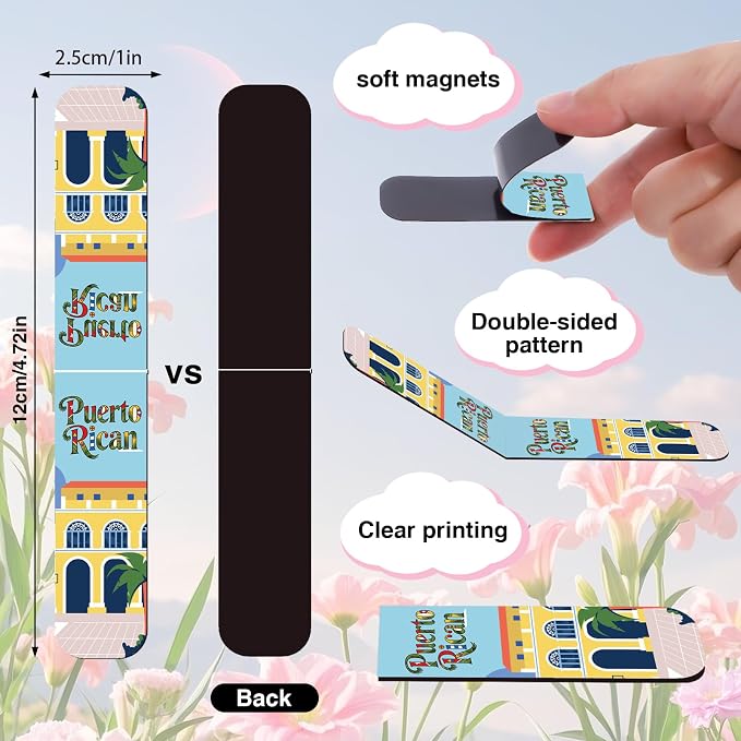 Wxiben Puerto Rico Magnetic Bookmarks Gifts - 30 Pcs Puerto Rico Travel Souvenirs Bookmark Flags Frog Flowers Magnets Book Marks Page Clip for Patriotic Latin American Spanish Party Favors